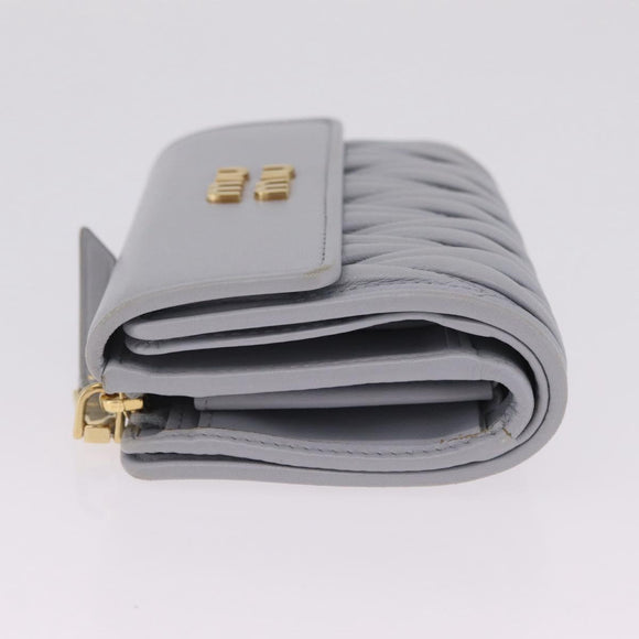 Miu Miu Matelasse Wallet Leather Gray Gold Auth 212584V