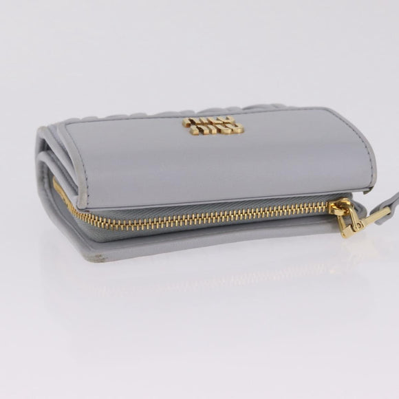Miu Miu Matelasse Wallet Leather Gray Gold Auth 212584V