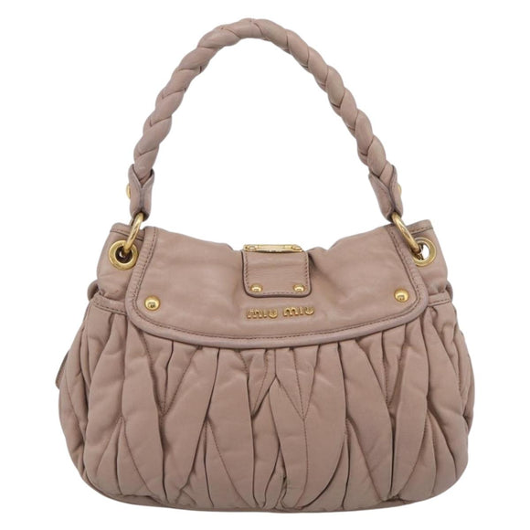 Miu Miu Matelasse Hand Bag Leather 2way Pink Gold Auth 212719A
