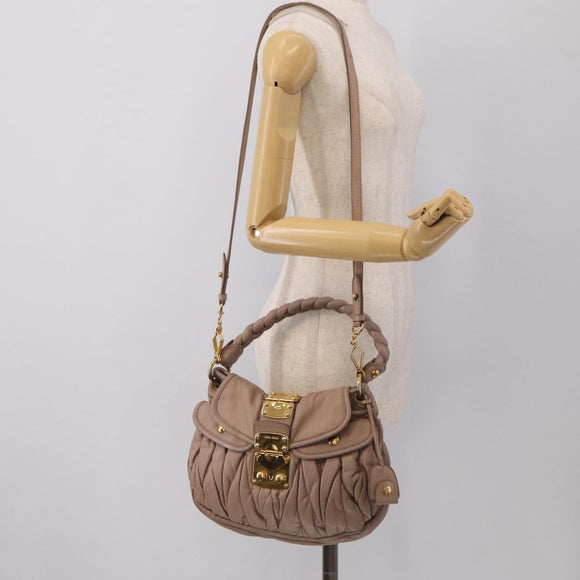 Miu Miu Matelasse Hand Bag Leather 2way Pink Gold Auth 212719A