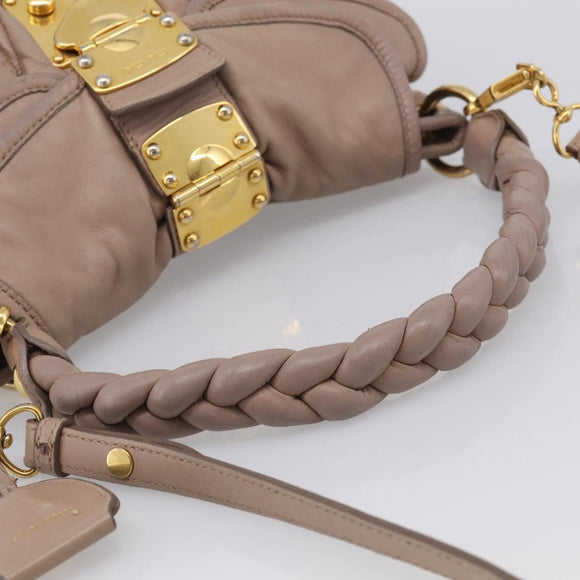 Miu Miu Matelasse Hand Bag Leather 2way Pink Gold Auth 212719A