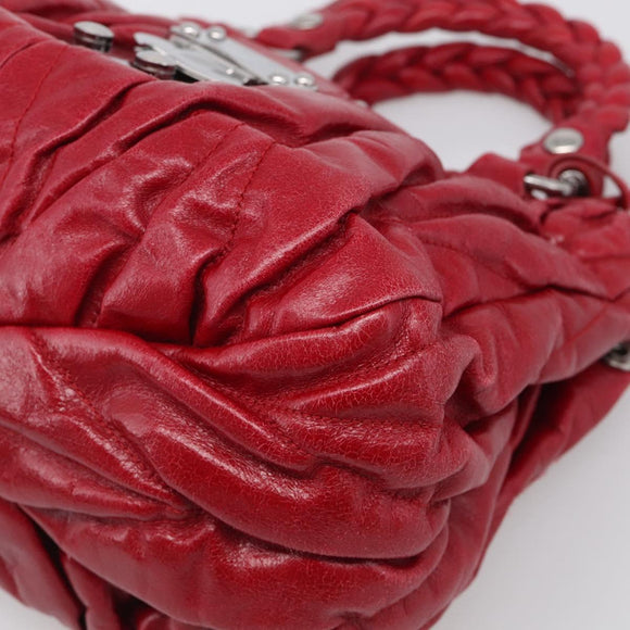 Miu Miu Matelasse Hand Bag Leather 2way Red Silver Auth 212722M