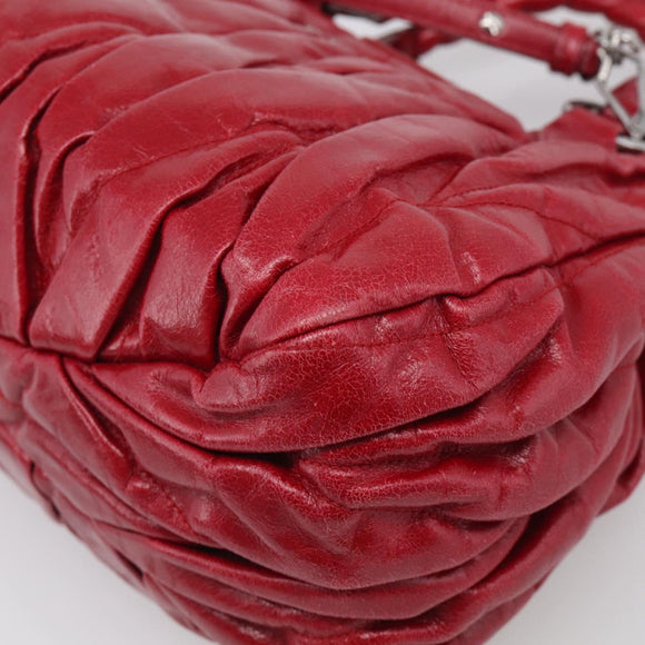 Miu Miu Matelasse Hand Bag Leather 2way Red Silver Auth 212722M