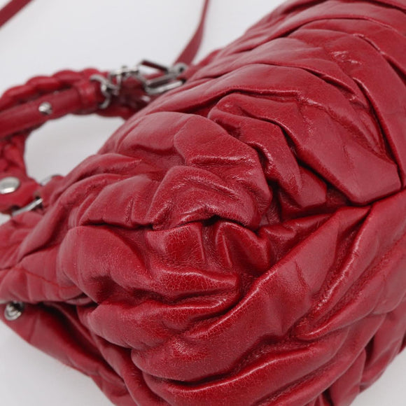 Miu Miu Matelasse Hand Bag Leather 2way Red Silver Auth 212722M