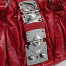 Miu Miu Matelasse Hand Bag Leather 2way Red Silver Auth 212722M-16