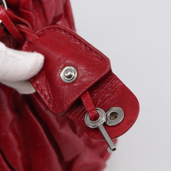Miu Miu Matelasse Hand Bag Leather 2way Red Silver Auth 212722M