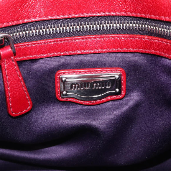 Miu Miu Matelasse Hand Bag Leather 2way Red Silver Auth 212722M