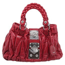 Miu Miu Matelasse Hand Bag Leather 2way Red Silver Auth 212722M-2