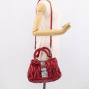 Miu Miu Matelasse Hand Bag Leather 2way Red Silver Auth 212722M-25