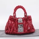 Miu Miu Matelasse Hand Bag Leather 2way Red Silver Auth 212722M-26
