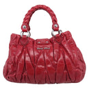 Miu Miu Matelasse Hand Bag Leather 2way Red Silver Auth 212722M-3
