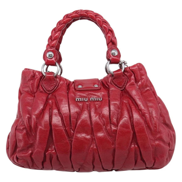 Miu Miu Matelasse Hand Bag Leather 2way Red Silver Auth 212722M