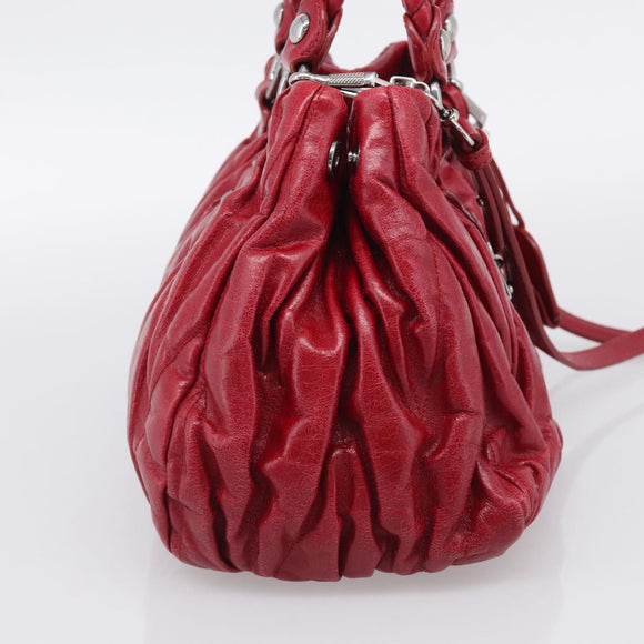 Miu Miu Matelasse Hand Bag Leather 2way Red Silver Auth 212722M