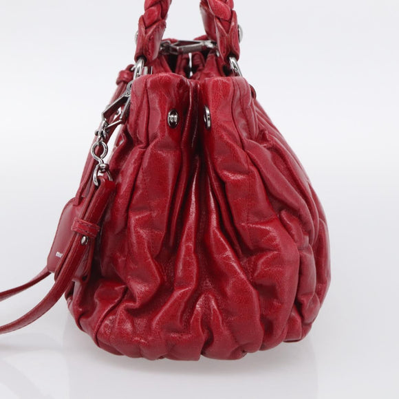 Miu Miu Matelasse Hand Bag Leather 2way Red Silver Auth 212722M