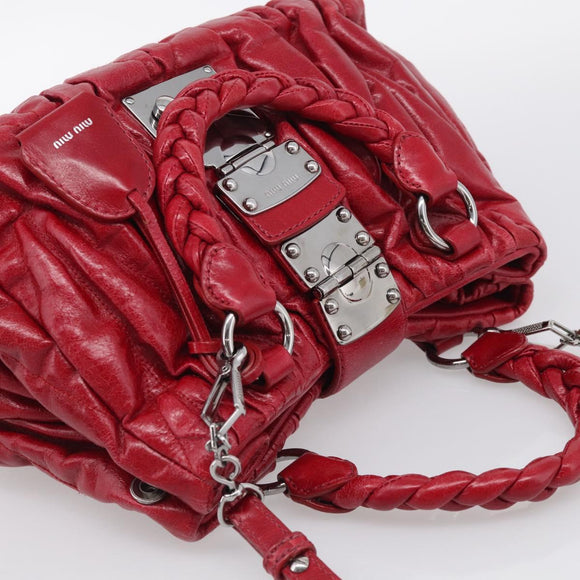 Miu Miu Matelasse Hand Bag Leather 2way Red Silver Auth 212722M