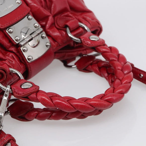 Miu Miu Matelasse Hand Bag Leather 2way Red Silver Auth 212722M