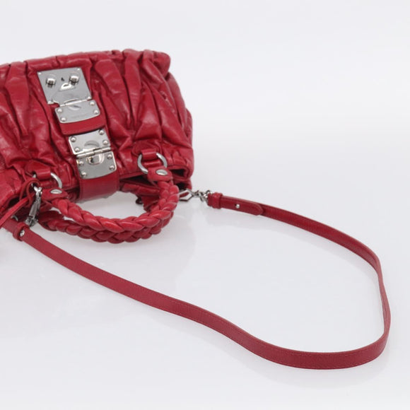 Miu Miu Matelasse Hand Bag Leather 2way Red Silver Auth 212722M