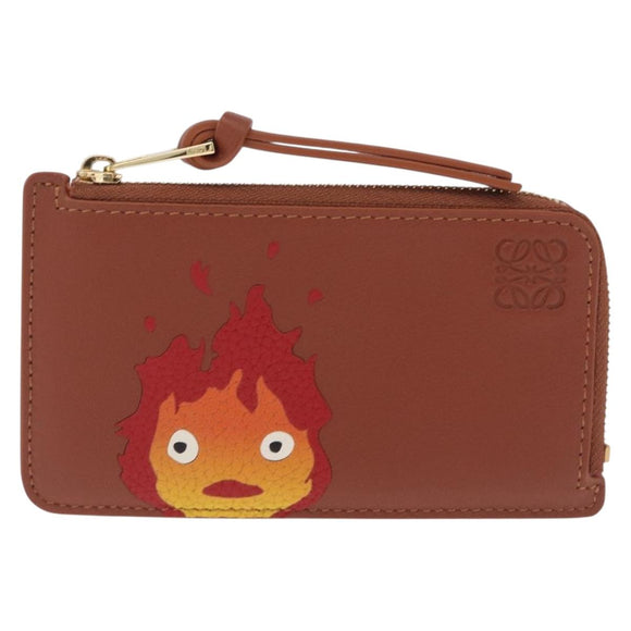 LOEWE x Studio Ghibli Calcifer Coin Purse Leather Brown Red Auth 212744SM