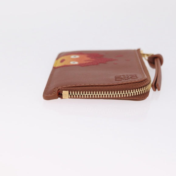 LOEWE x Studio Ghibli Calcifer Coin Purse Leather Brown Red Auth 212744SM