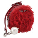 Miu Miu Bag Charm Fur Red Silver Auth 212745M-1