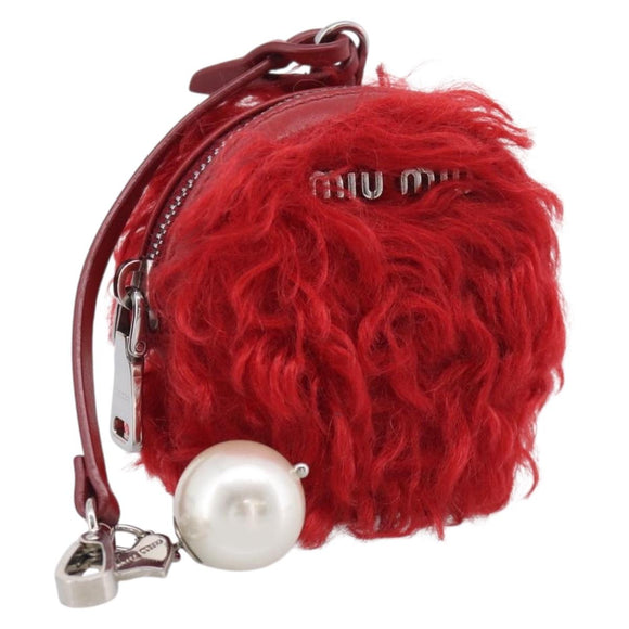 Miu Miu Bag Charm Fur Red Silver Auth 212745M
