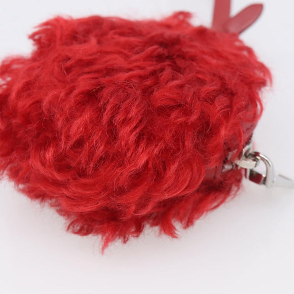 Miu Miu Bag Charm Fur Red Silver Auth 212745M