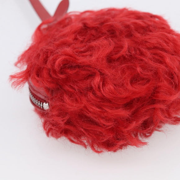 Miu Miu Bag Charm Fur Red Silver Auth 212745M