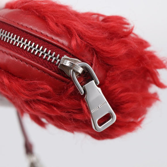 Miu Miu Bag Charm Fur Red Silver Auth 212745M