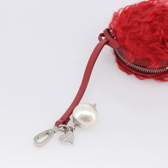Miu Miu Bag Charm Fur Red Silver Auth 212745M