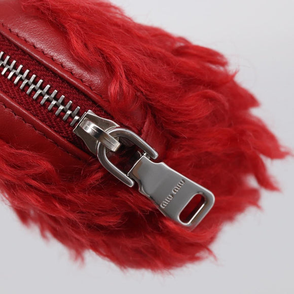 Miu Miu Bag Charm Fur Red Silver Auth 212745M
