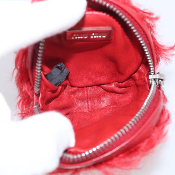 Miu Miu Bag Charm Fur Red Silver Auth 212745M