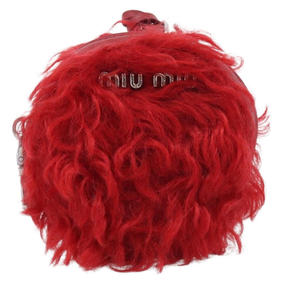Miu Miu Bag Charm Fur Red Silver Auth 212745M