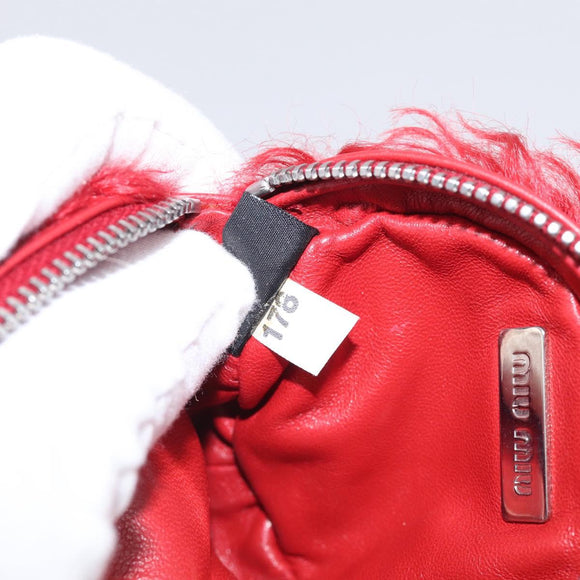 Miu Miu Bag Charm Fur Red Silver Auth 212745M