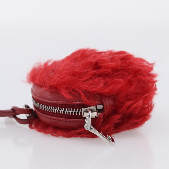 Miu Miu Bag Charm Fur Red Silver Auth 212745M