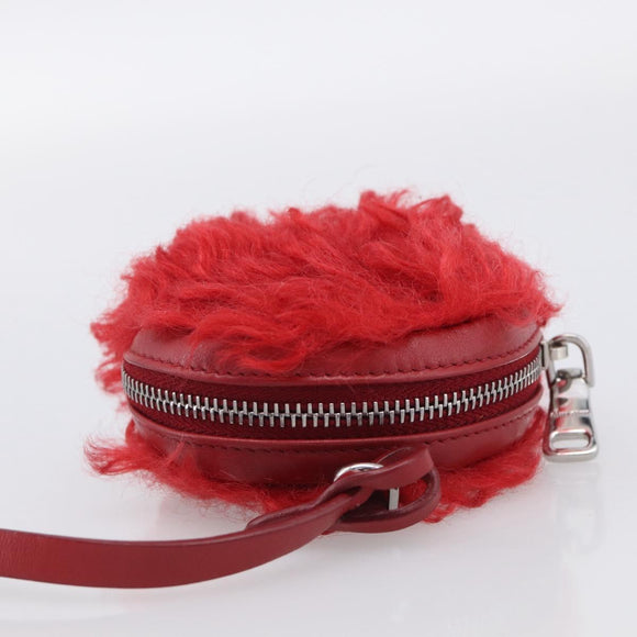 Miu Miu Bag Charm Fur Red Silver Auth 212745M