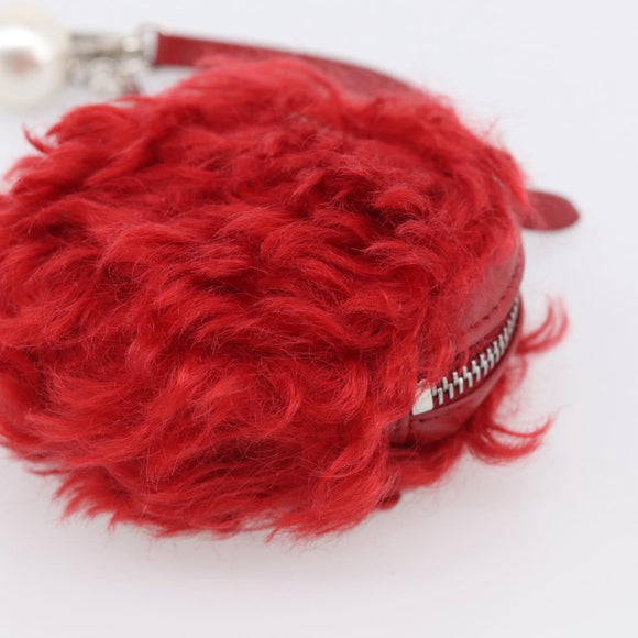 Miu Miu Bag Charm Fur Red Silver Auth 212745M