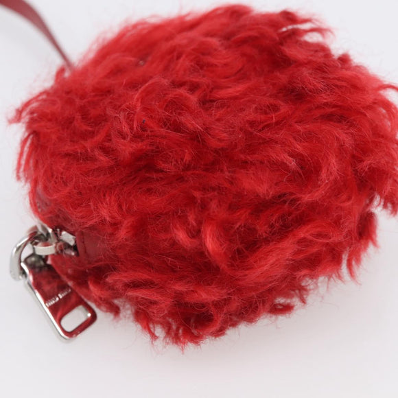 Miu Miu Bag Charm Fur Red Silver Auth 212745M