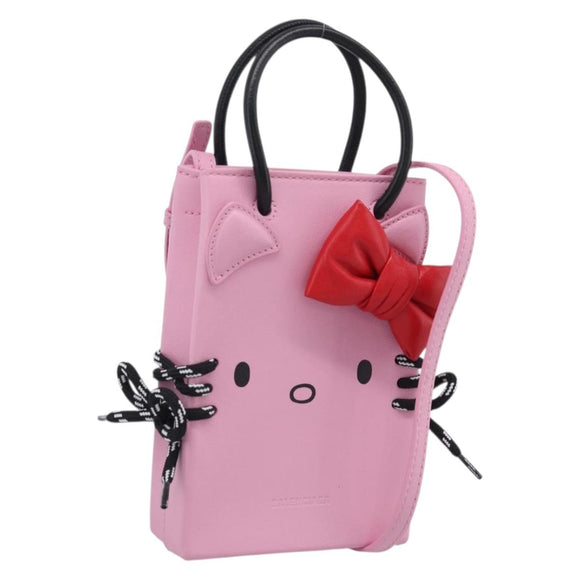 Balenciaga Hello Kitty Hand Bag Leather 2way Pink Black 619043 Auth 212749SM