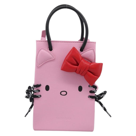 Balenciaga Hello Kitty Hand Bag Leather 2way Pink Black 619043 Auth 212749SM