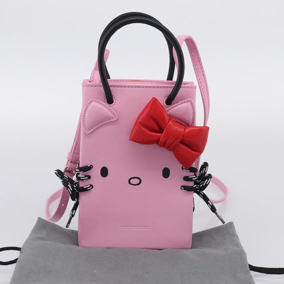 Balenciaga Hello Kitty Hand Bag Leather 2way Pink Black 619043 Auth 212749SM
