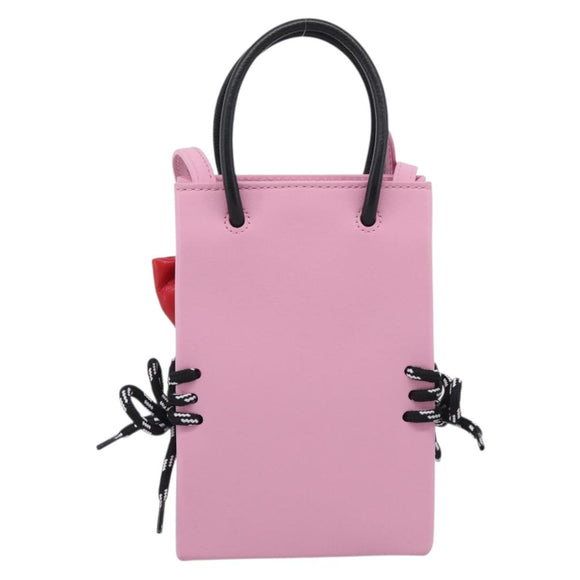 Balenciaga Hello Kitty Hand Bag Leather 2way Pink Black 619043 Auth 212749SM