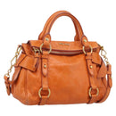 Miu Miu Hand Bag Leather 2way Orange Gold Auth 212750M-1