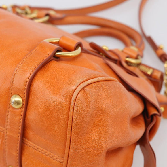 Miu Miu Hand Bag Leather 2way Orange Gold Auth 212750M