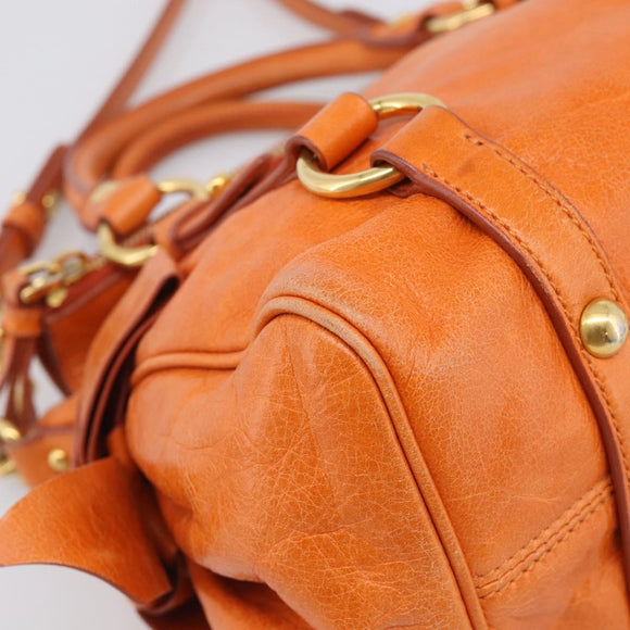 Miu Miu Hand Bag Leather 2way Orange Gold Auth 212750M