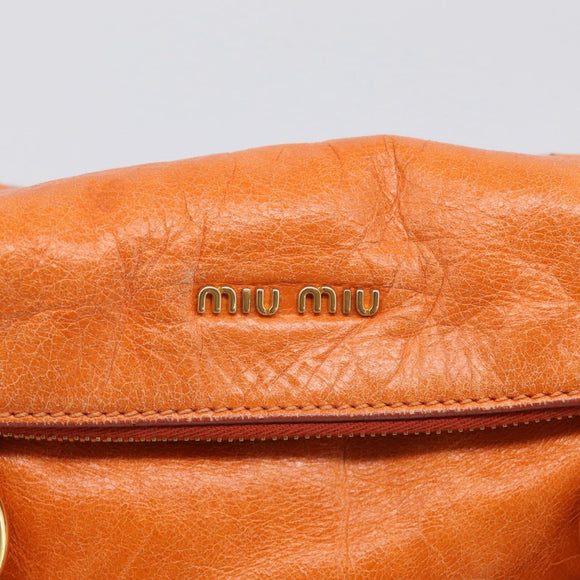 Miu Miu Hand Bag Leather 2way Orange Gold Auth 212750M