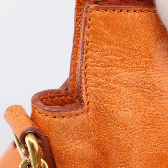 Miu Miu Hand Bag Leather 2way Orange Gold Auth 212750M