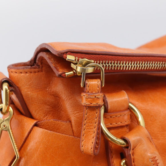 Miu Miu Hand Bag Leather 2way Orange Gold Auth 212750M