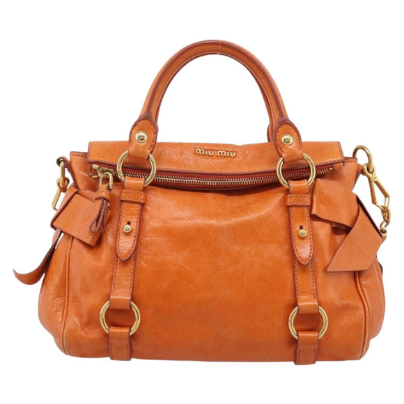 Miu Miu Hand Bag Leather 2way Orange Gold Auth 212750M