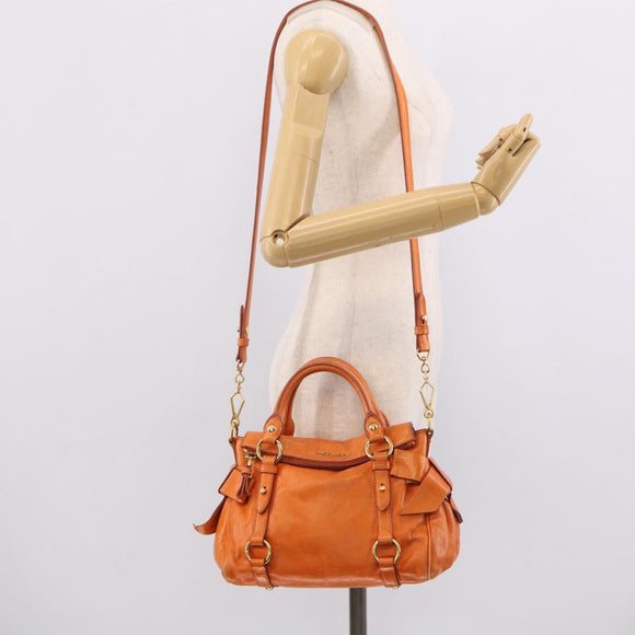 Miu Miu Hand Bag Leather 2way Orange Gold Auth 212750M
