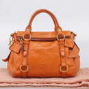 Miu Miu Hand Bag Leather 2way Orange Gold Auth 212750M-27